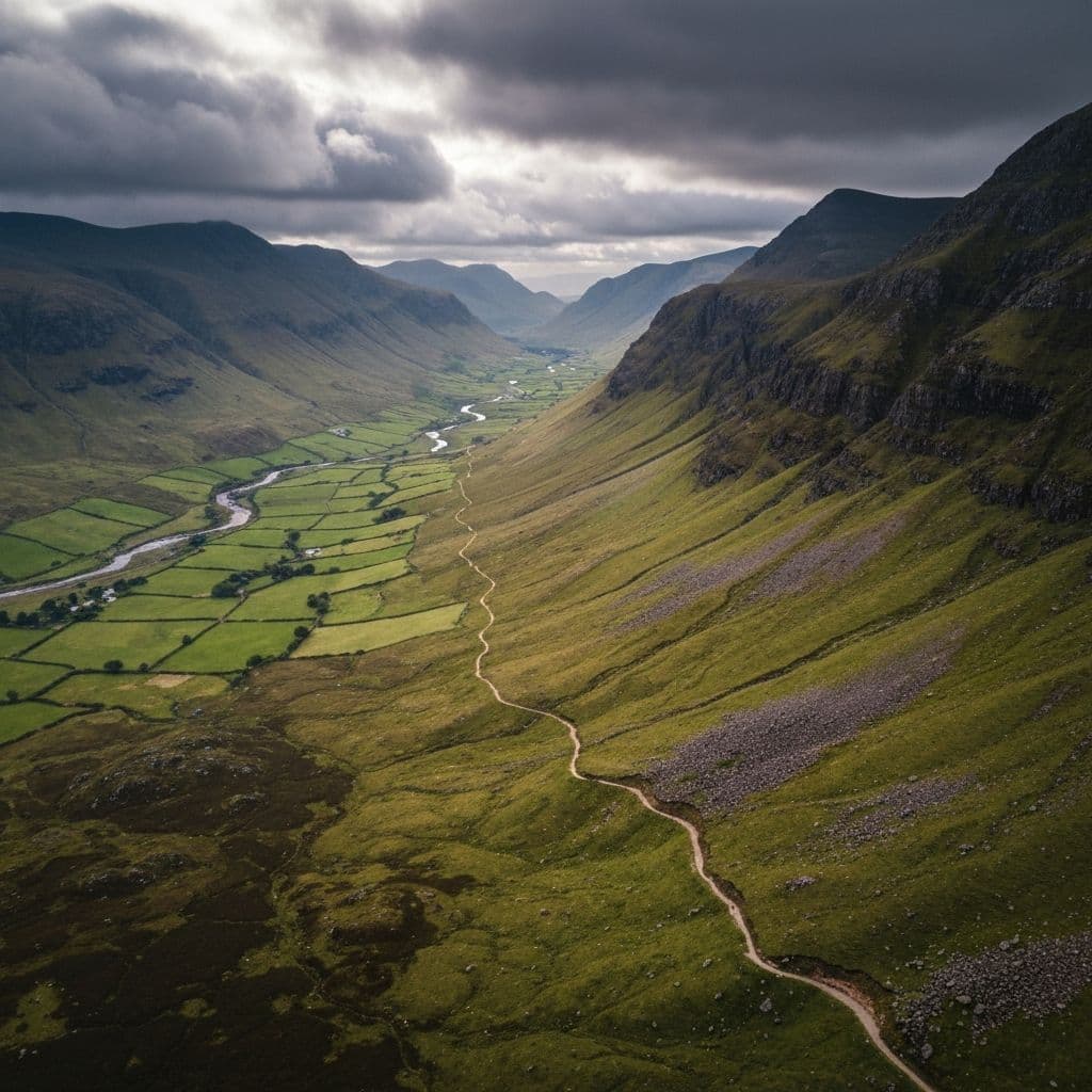 Aerial view of a winding mountain trail